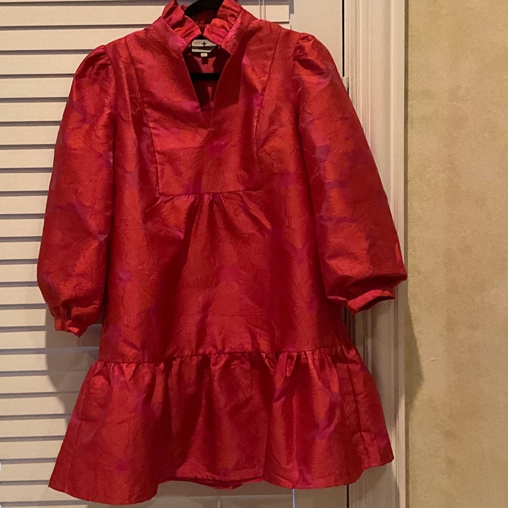 Tuckernuck Vibrant Red Dress with Puff Sleeves
